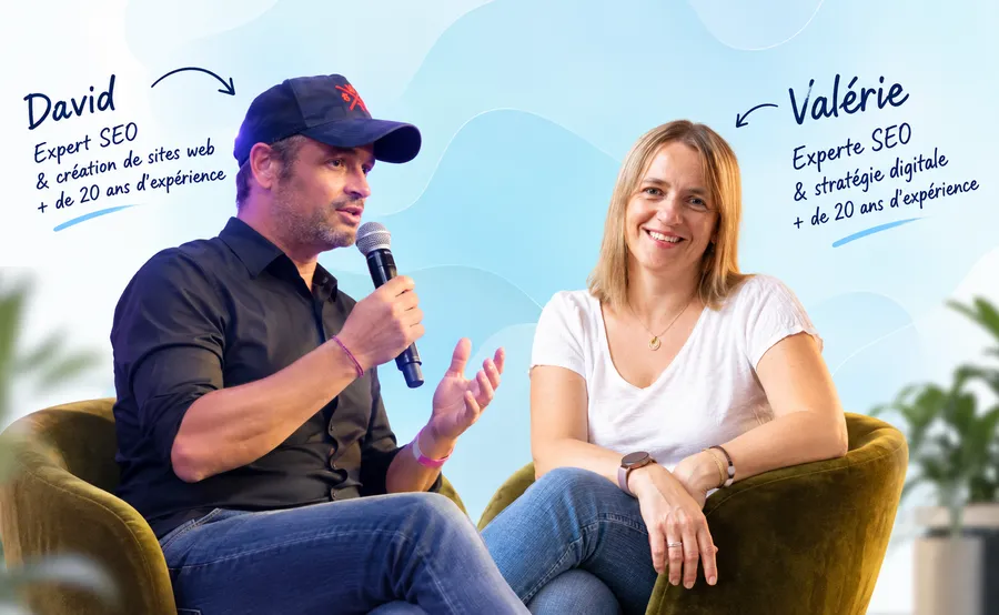 David, expert SEO et création de sites web, et Valérie, experte SEO et stratégie digitale, plus de 20 ans d’expérience